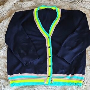 J. Crew Navy Cardigan with Neon Stripes